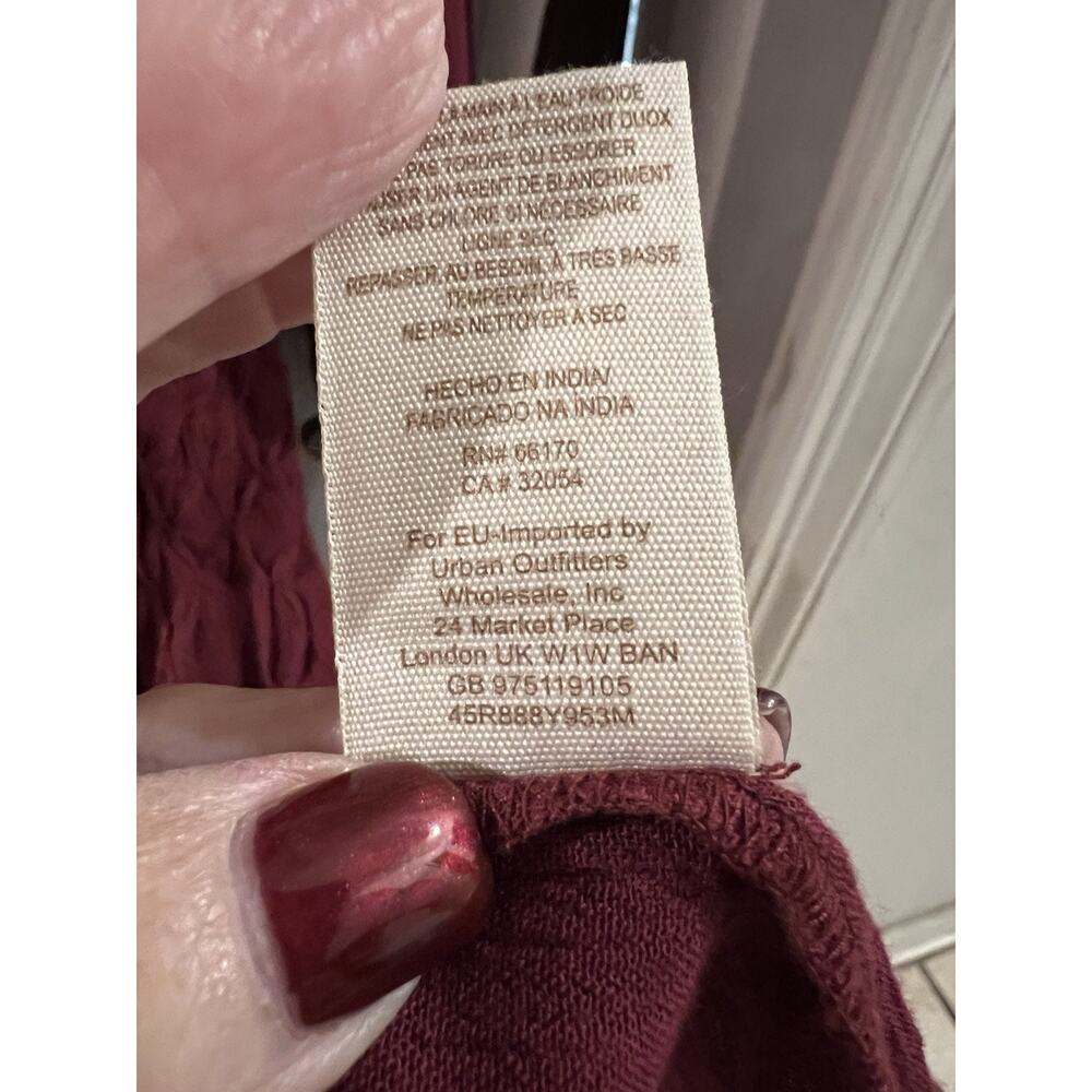 Free People Burgundy Peasant Smocked Mini Dress Sz S Boho Oversized - Picture 7 of 8